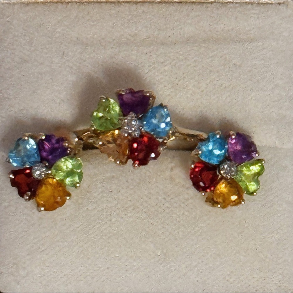 10k Vibrant Floral Gemstone Earrings and Ring Set - Truly Stunning 🤩